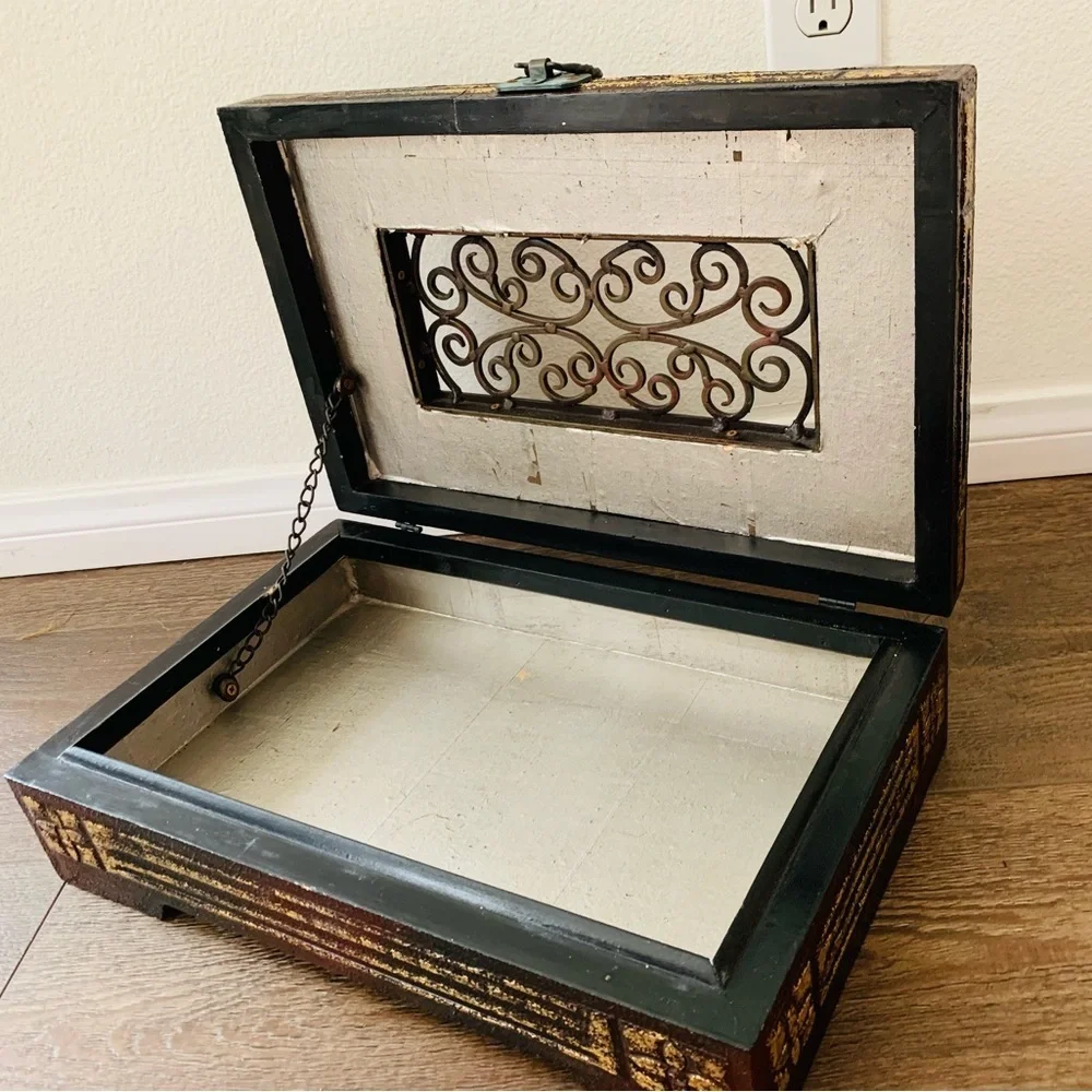 Wooden Jewelry Box with Metal ornaments